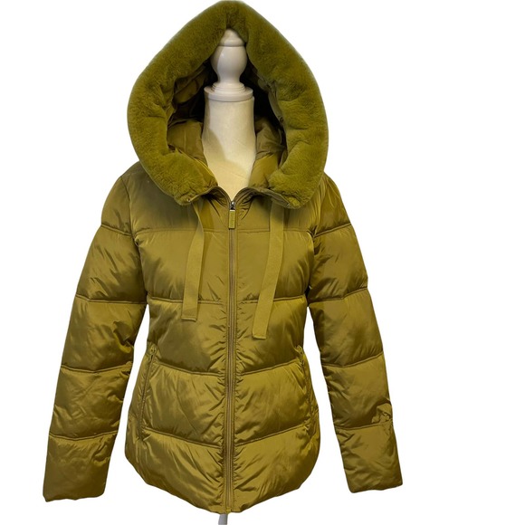 Invicta Women's Giubbino Jacket in Moss Green Backpack Straps Faux Fur Trim Sz S - Picture 1 of 12